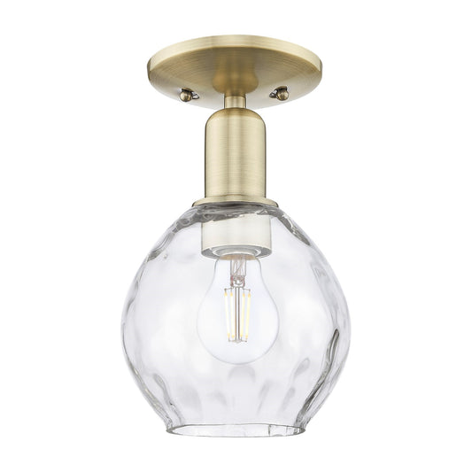 Innovations Waverly 6in 1-Light Semi-Flush Mount | Industrial Antique Brass and Clear Water Glass | Entryway & Hallway | 6 x 10 in | Model 716-1C-AB-G362