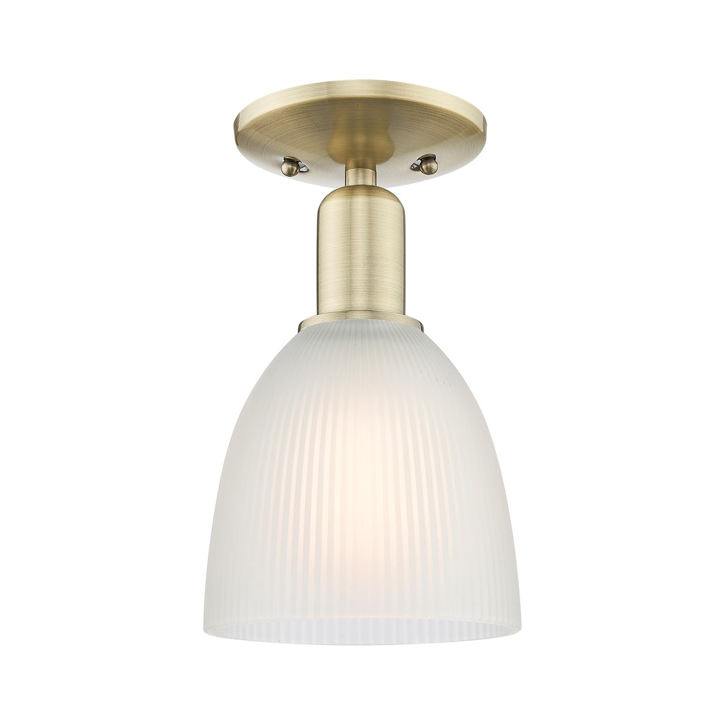 Innovations Castile 6in 1-Light Semi-Flush Mount | Industrial Antique Brass Steel and White Glass | Hallway & Entryway | 6 x 6 x | Model 716-1C-AB-G381