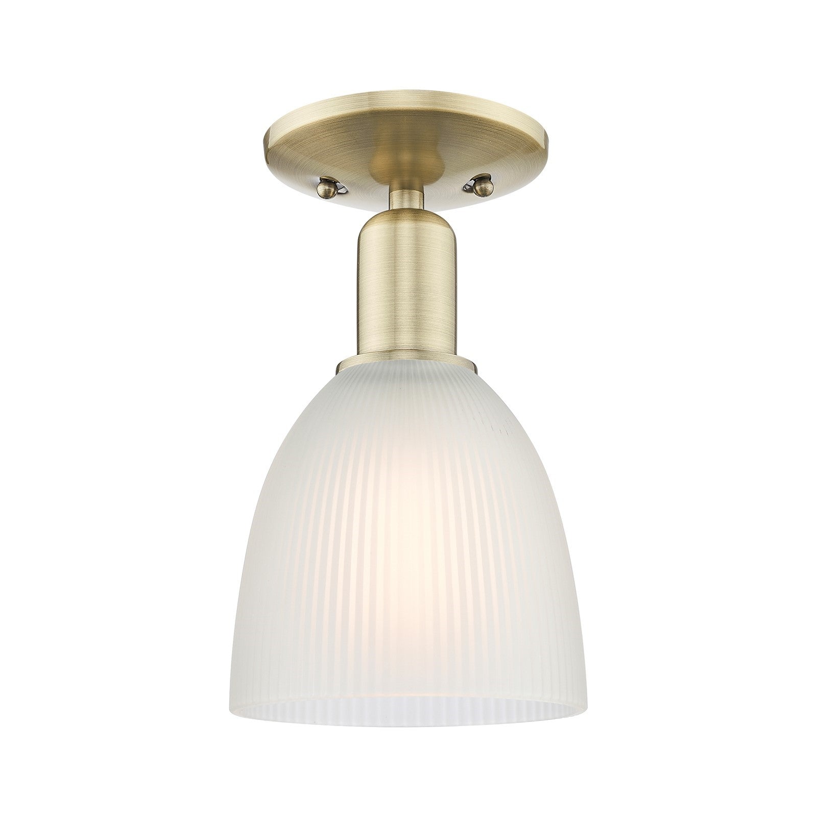Innovations Castile 6in 1-Light Semi-Flush Mount | Industrial Antique Brass Steel and White Glass | Hallway & Entryway | 6 x 6 x | Model 716-1C-AB-G381