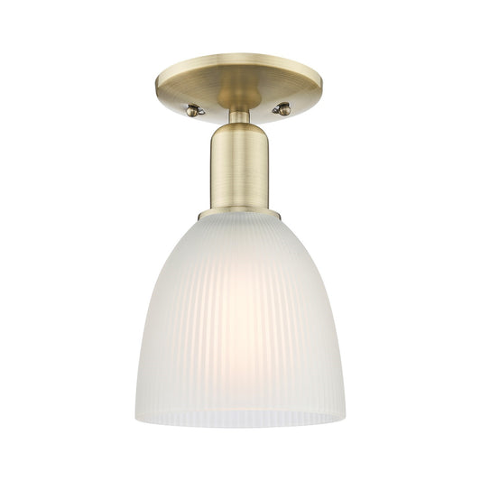 Innovations Castile 6in 1-Light Semi-Flush Mount | Industrial Antique Brass Steel and White Glass | Hallway & Entryway | 6 x 6 x | Model 716-1C-AB-G381