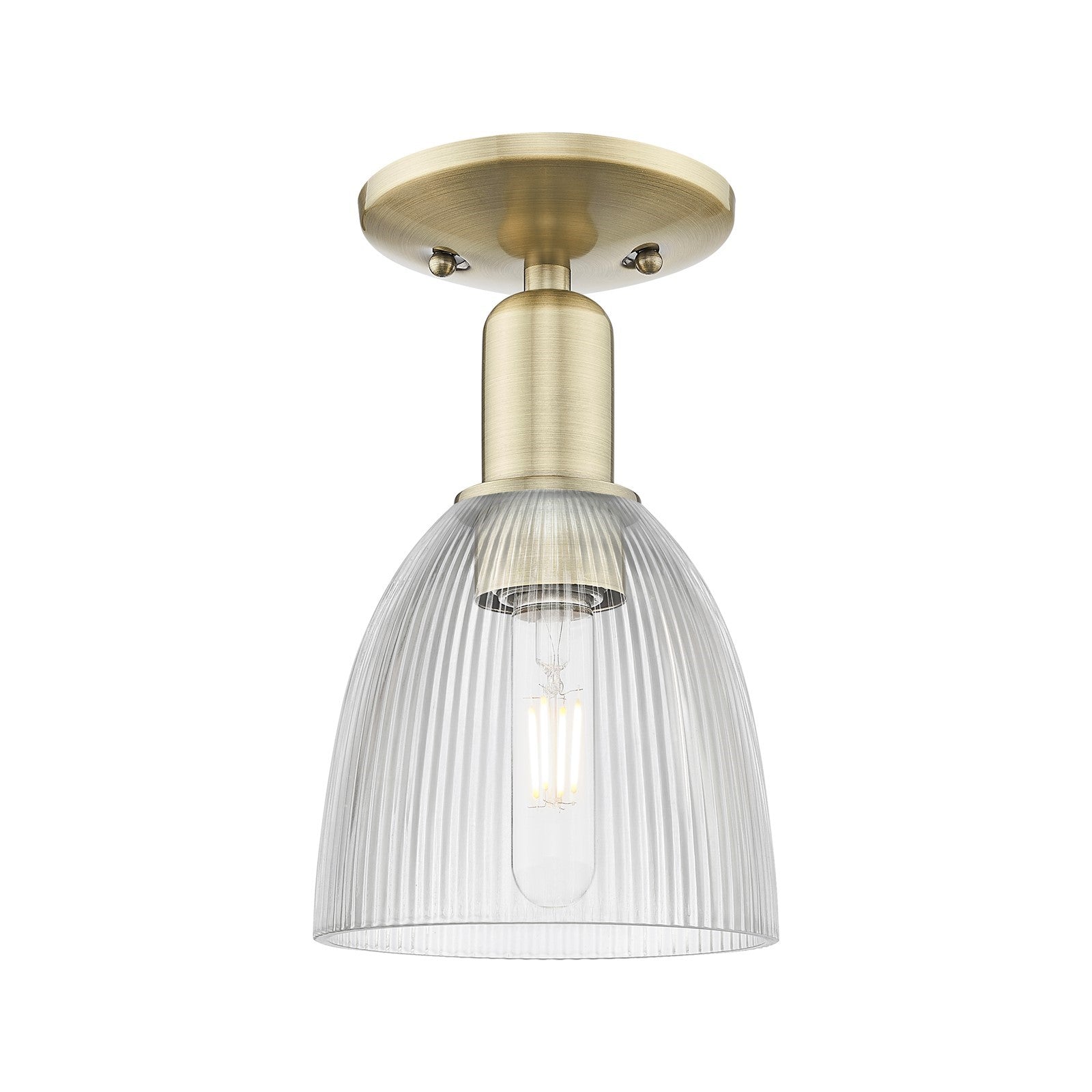 Innovations Castile 6in 1-Light Semi-Flush Mount | Industrial Antique Brass Steel and Clear Glass | Damp-Rated Entryway & Hallway | Model 716-1C-AB-G382