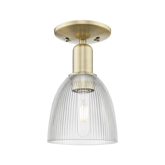 Innovations Castile 6in 1-Light Semi-Flush Mount | Industrial Antique Brass Steel and Clear Glass | Damp-Rated Entryway & Hallway | Model 716-1C-AB-G382