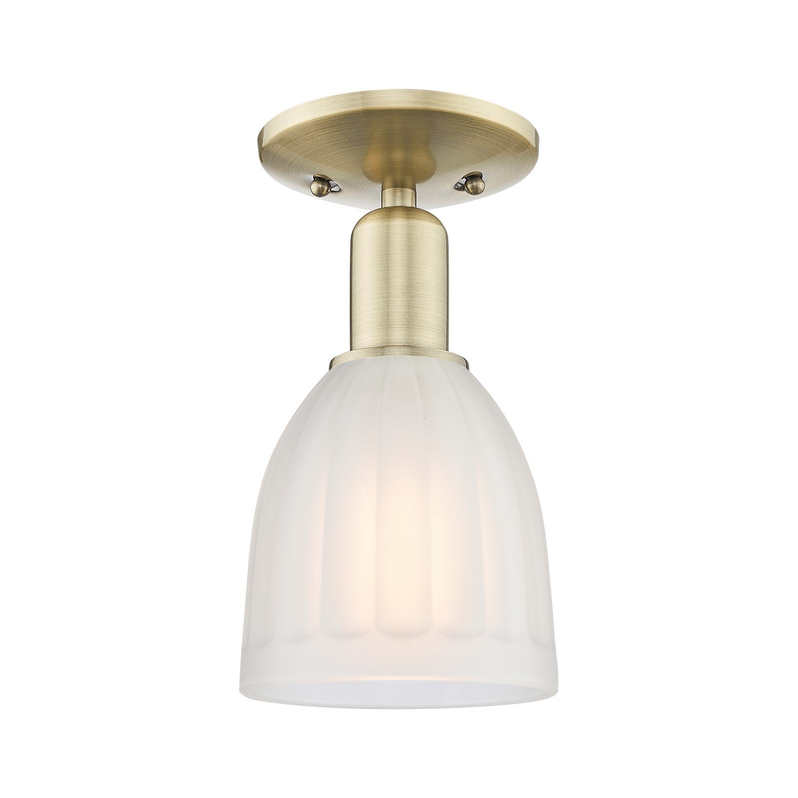 Innovations Brookfield 6in 1-Light Semi-Flush Mount | Industrial Antique Brass Steel and White Frosted Ribbed Glass | Hallway & | Model 716-1C-AB-G441