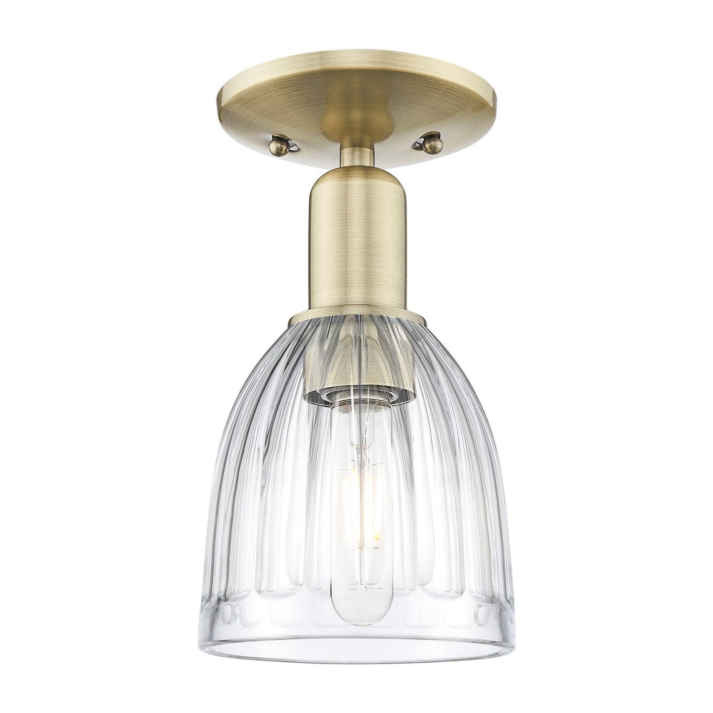 Innovations Brookfield 6in 1-Light Semi-Flush Mount | Industrial Antique Brass and Clear Ribbed Glass | Entryway & Hallway | 5.75 x | Model 716-1C-AB-G442