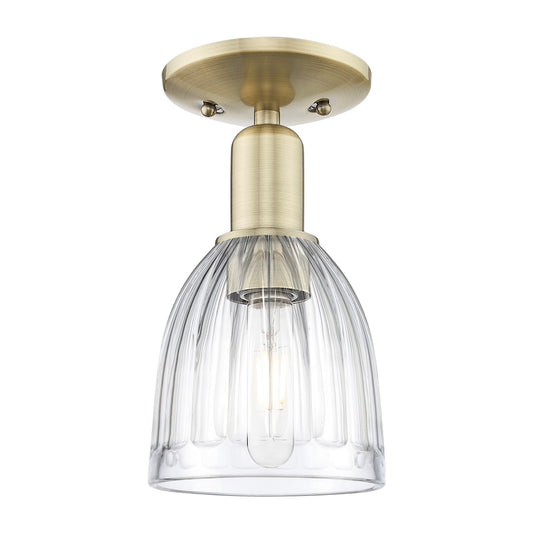 Innovations Brookfield 6in 1-Light Semi-Flush Mount | Industrial Antique Brass and Clear Ribbed Glass | Entryway & Hallway | 5.75 x | Model 716-1C-AB-G442
