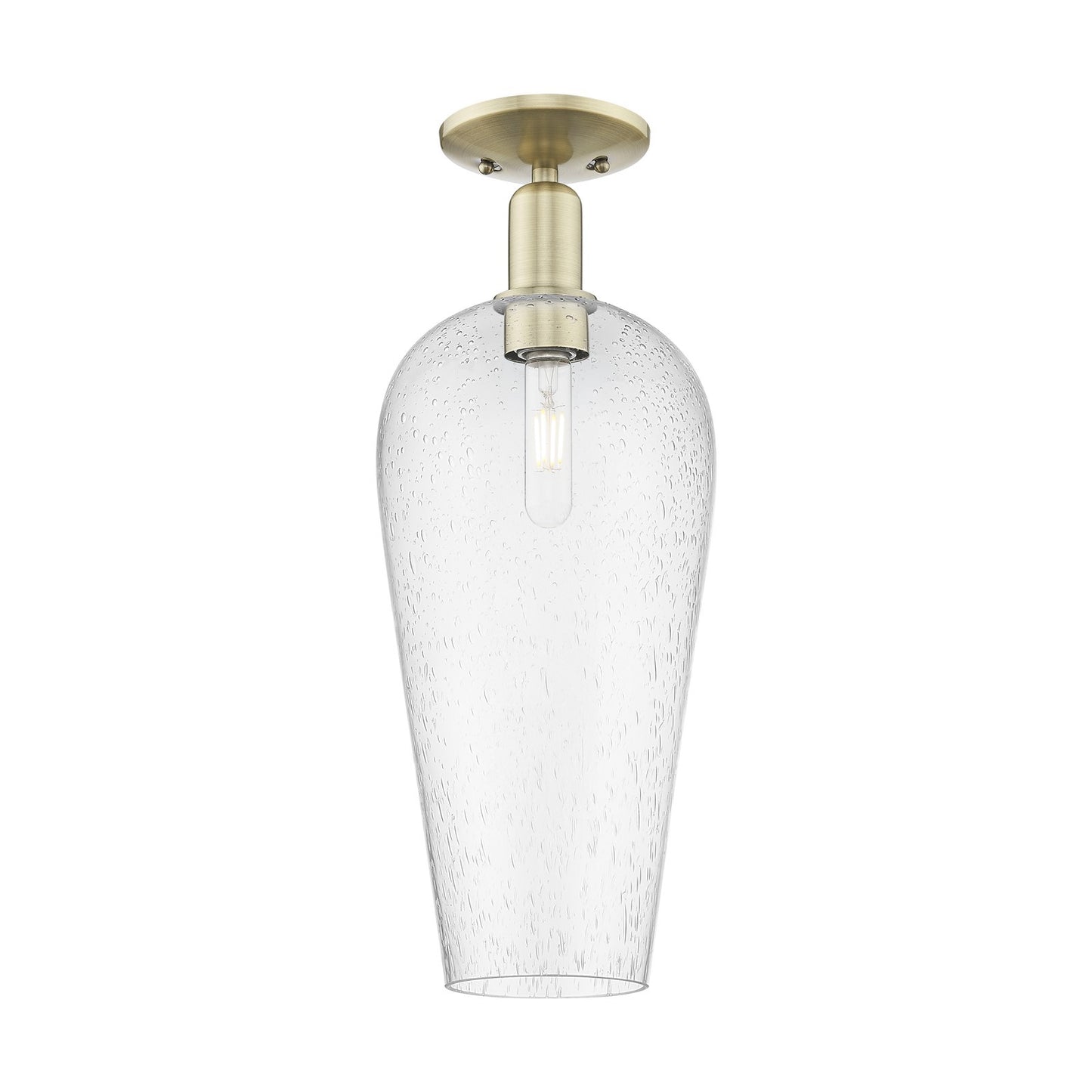 Innovations Chelsea 8in 1-Light Semi-Flush Mount | Industrial Antique Brass and Seedy Glass | Entryway & Hallway | 8 x 20.5 in | Model 716-1C-AB-G456-8SDY