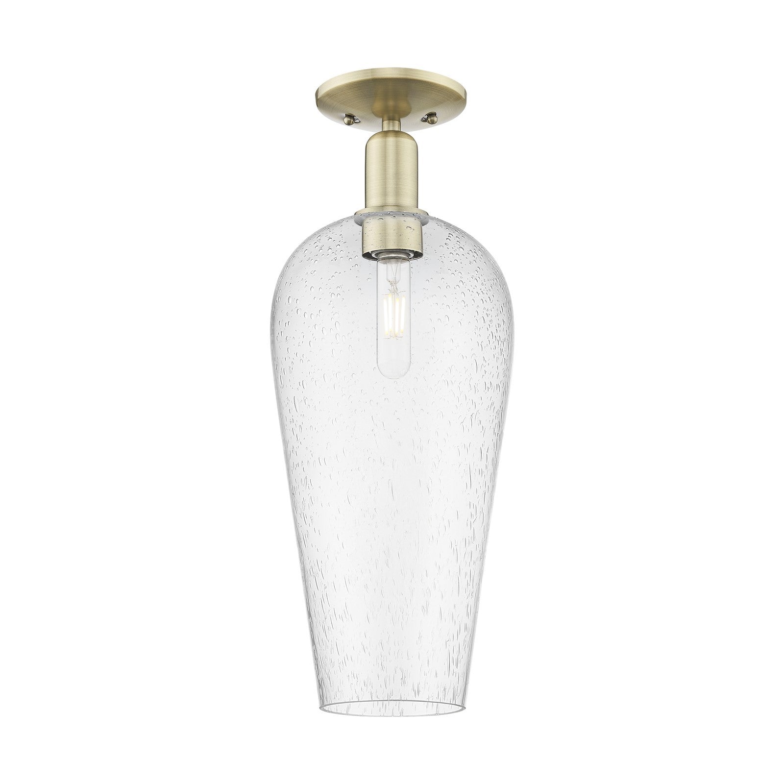 Innovations Chelsea 8in 1-Light Semi-Flush Mount | Industrial Antique Brass and Seedy Glass | Entryway & Hallway | 8 x 20.5 in | Model 716-1C-AB-G456-8SDY