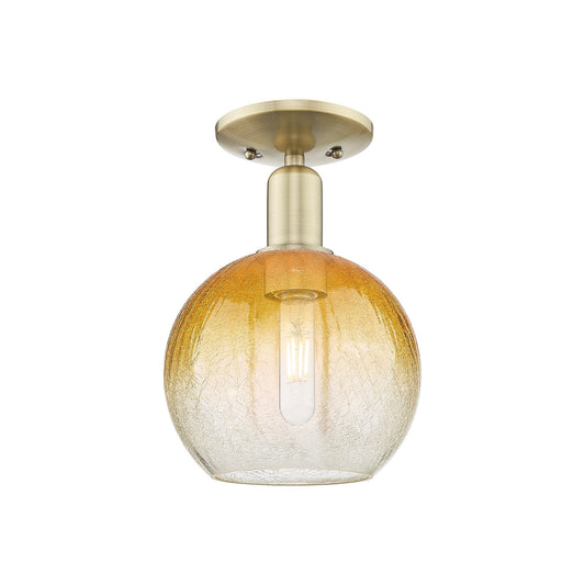 Innovations Brookhaven Globe 8in 1-Light Semi-Flush Mount | Industrial Antique Brass and Amber Glass | Entryway & Hallway | 8 x | Model 716-1C-AB-G483-8AM