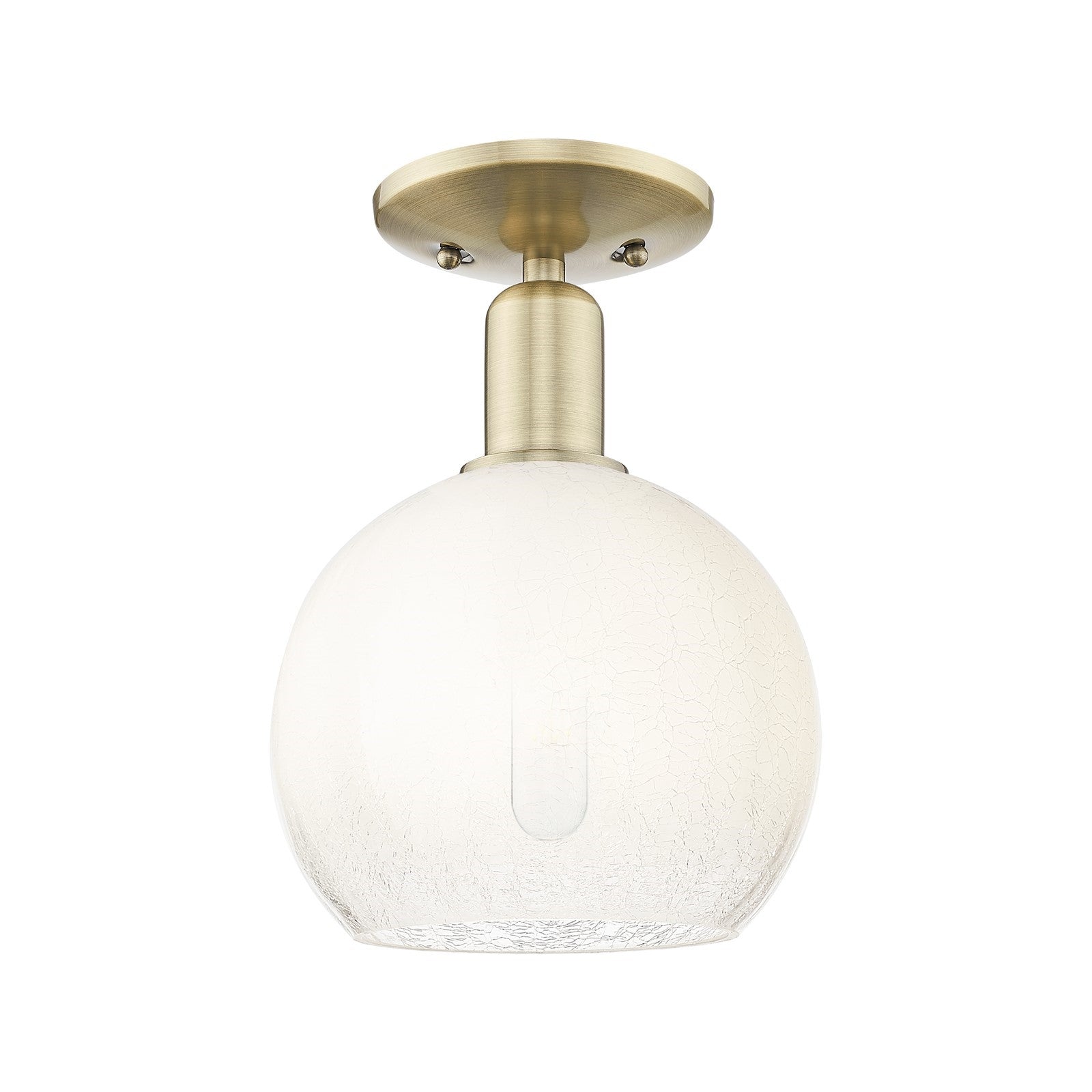 Innovations Brookhaven Globe 8in 1-Light Semi-Flush Mount | Industrial Antique Brass Steel and Opal Glass | Entryway & Hallway | Model 716-1C-AB-G483-8OP