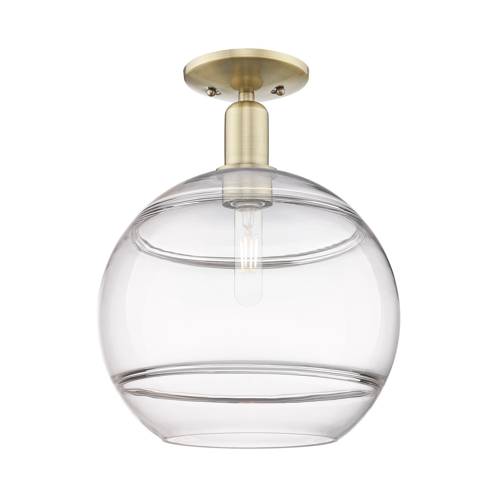 Innovations Rochester 12in 1-Light Semi-Flush Mount | Industrial Antique Brass and Clear Glass | Entryway & Hallway | 12 x | Model 716-1C-AB-G556-12CL
