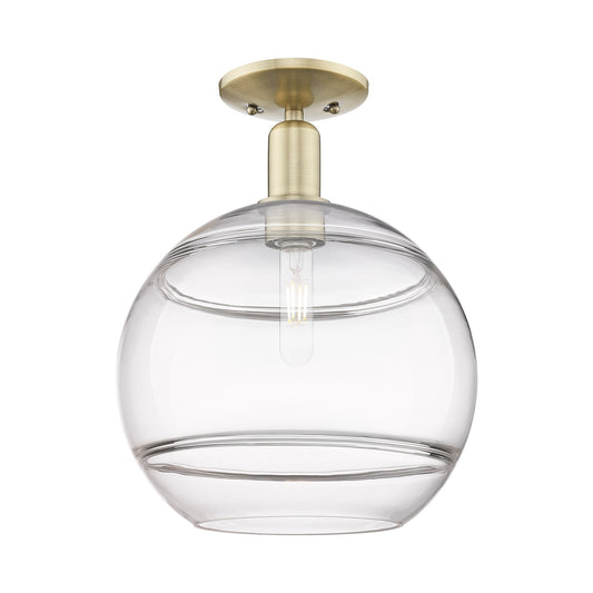 Innovations Rochester 12in 1-Light Semi-Flush Mount | Industrial Antique Brass and Clear Glass | Entryway & Hallway | 12 x | Model 716-1C-AB-G556-12CL