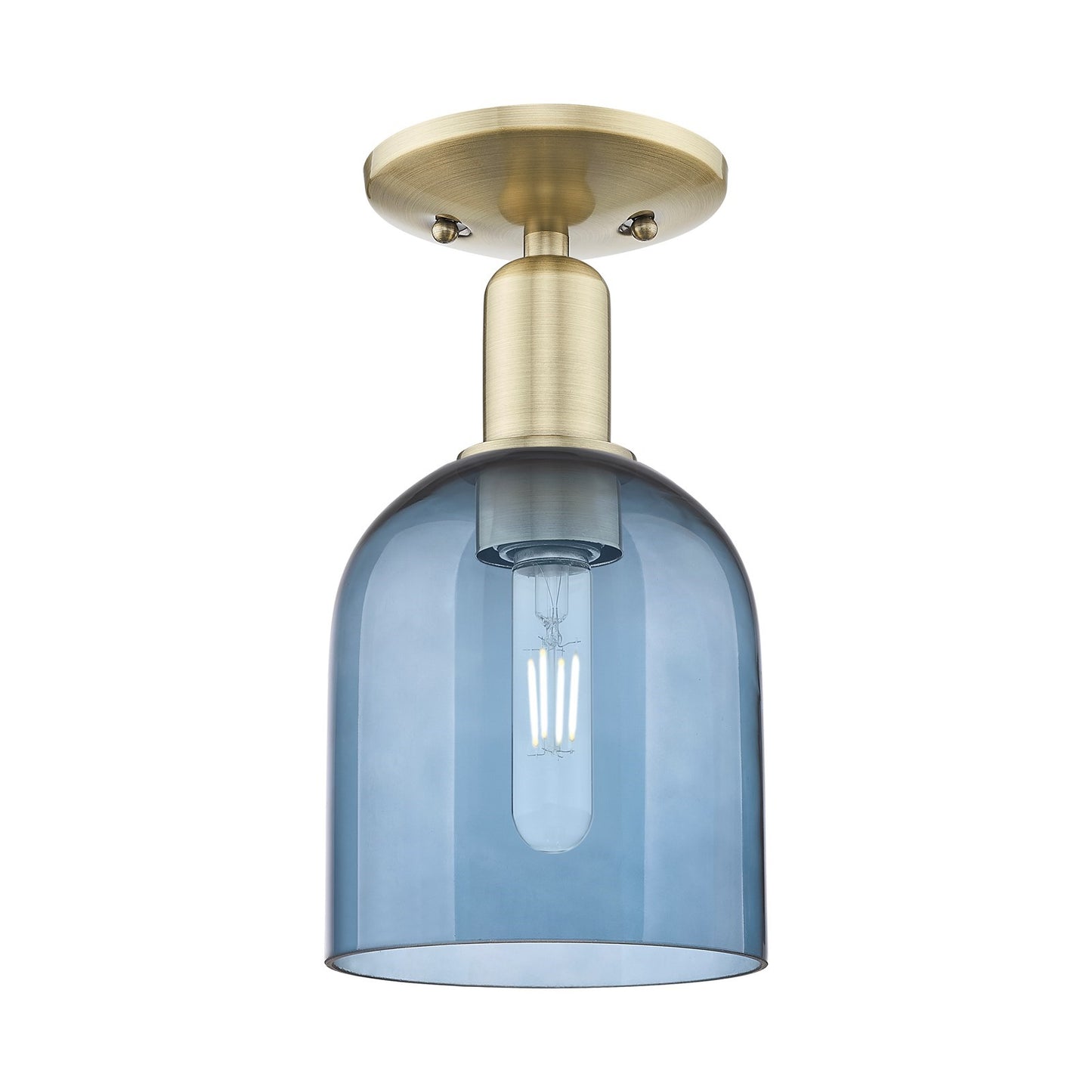 Innovations Bella 6in 1-Light Semi-Flush Mount | Industrial Antique Brass and Blue Glass | Entryway & Hallway | 5.5 x 11 in | Model 716-1C-AB-G558-6BL