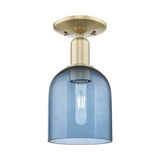 Innovations Bella 6in 1-Light Semi-Flush Mount | Industrial Antique Brass and Blue Glass | Entryway & Hallway | 5.5 x 11 in | Model 716-1C-AB-G558-6BL