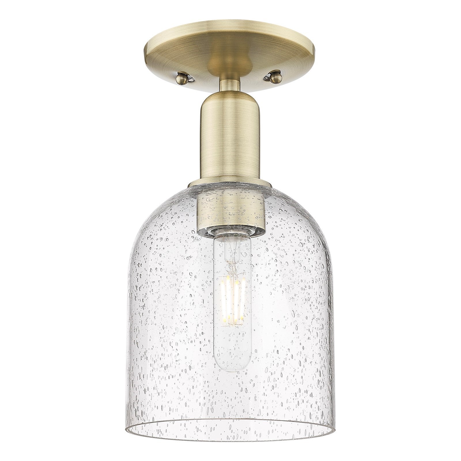 Innovations Bella 5.5in 1-Light Semi-Flush Mount | Industrial Antique Brass Steel and Seedy Glass | Entryway & Hallway | 5.5 x | Model 716-1C-AB-G558-6SDY
