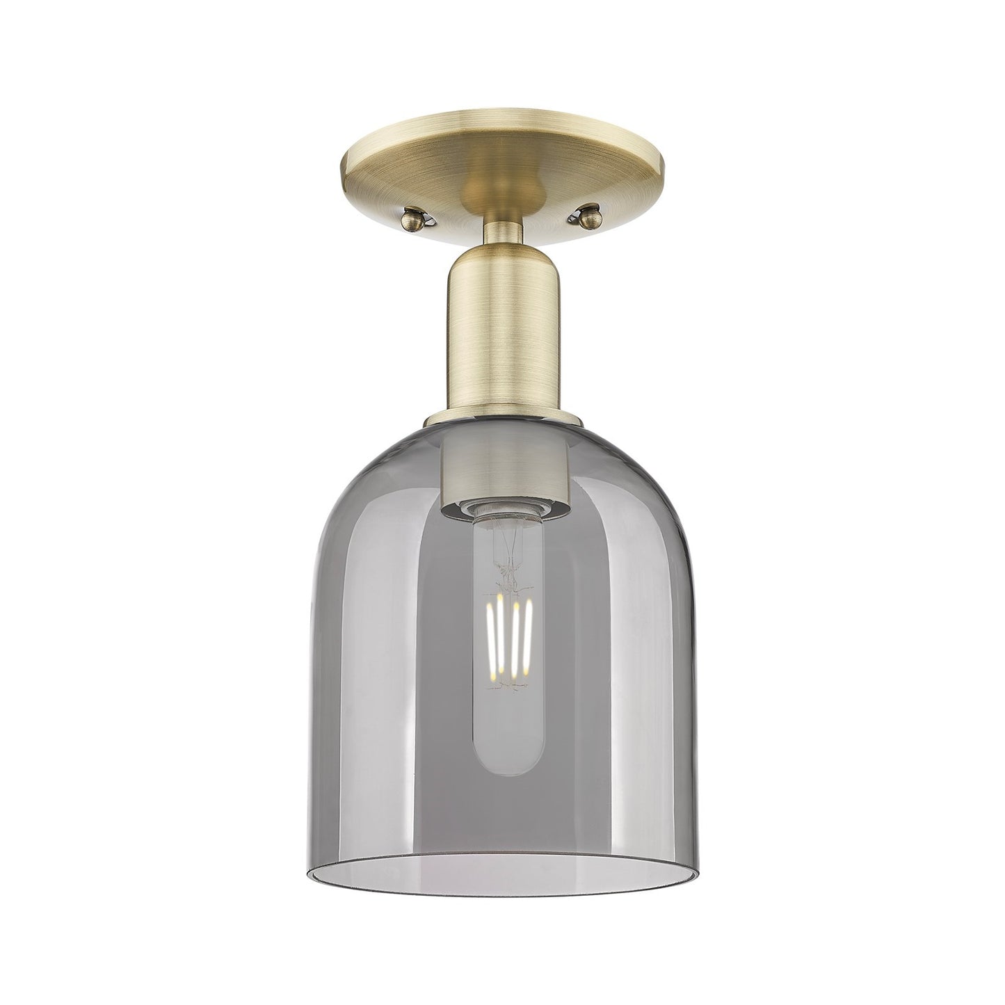 Innovations Bella 6in 1-Light Semi-Flush Mount | Industrial Antique Brass Steel and Light Smoke Glass | Entryway & Hallway | Model 716-1C-AB-G558-6SM