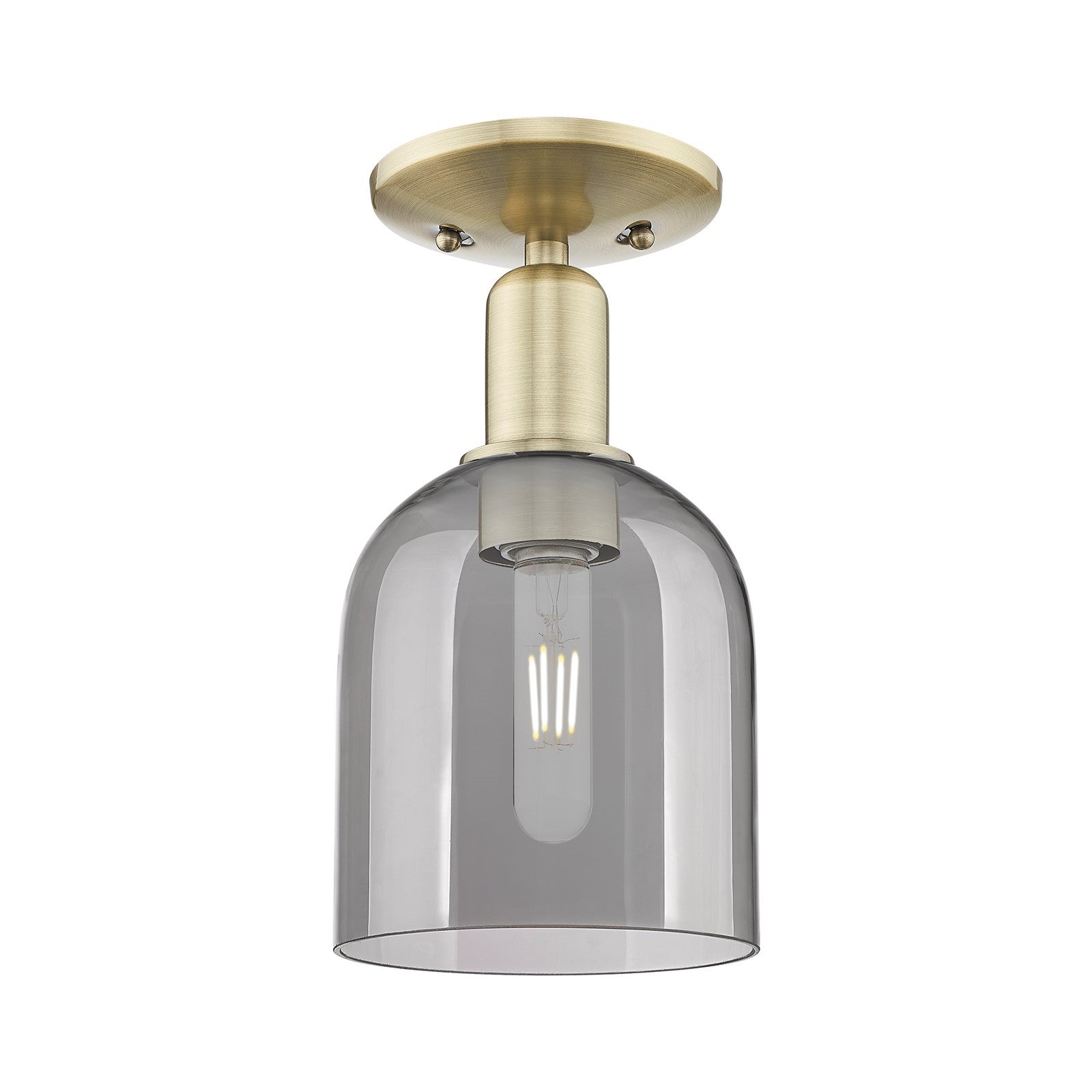 Innovations Bella 6in 1-Light Semi-Flush Mount | Industrial Antique Brass Steel and Light Smoke Glass | Entryway & Hallway | Model 716-1C-AB-G558-6SM