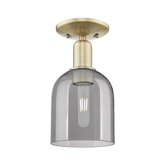 Innovations Bella 6in 1-Light Semi-Flush Mount | Industrial Antique Brass Steel and Light Smoke Glass | Entryway & Hallway | Model 716-1C-AB-G558-6SM