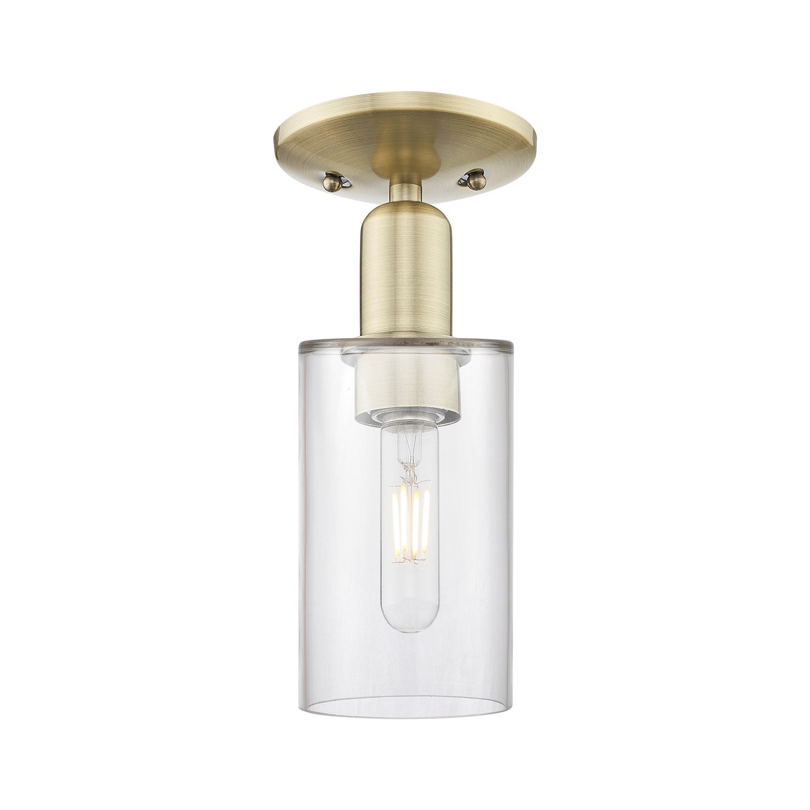 Innovations Clymer 4in 1-Light Semi-Flush Mount | Industrial Antique Brass and Clear Glass | Entryway & Hallway | 3.88 x 10.38 in | Model 716-1C-AB-G802