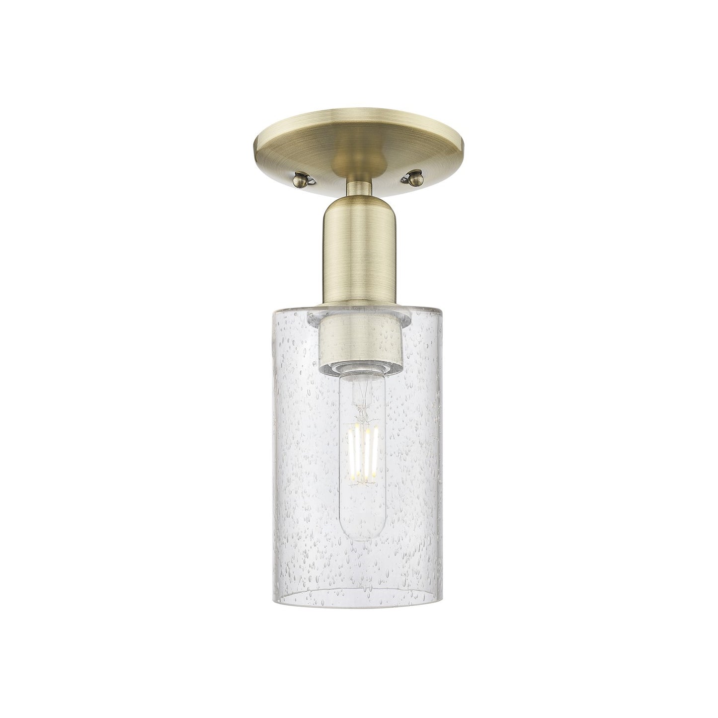 Innovations Clymer 4in 1-Light Semi-Flush Mount | Industrial Antique Brass Steel and Seedy Glass | Entryway & Hallway | 3.88 x 3.88 | Model 716-1C-AB-G804