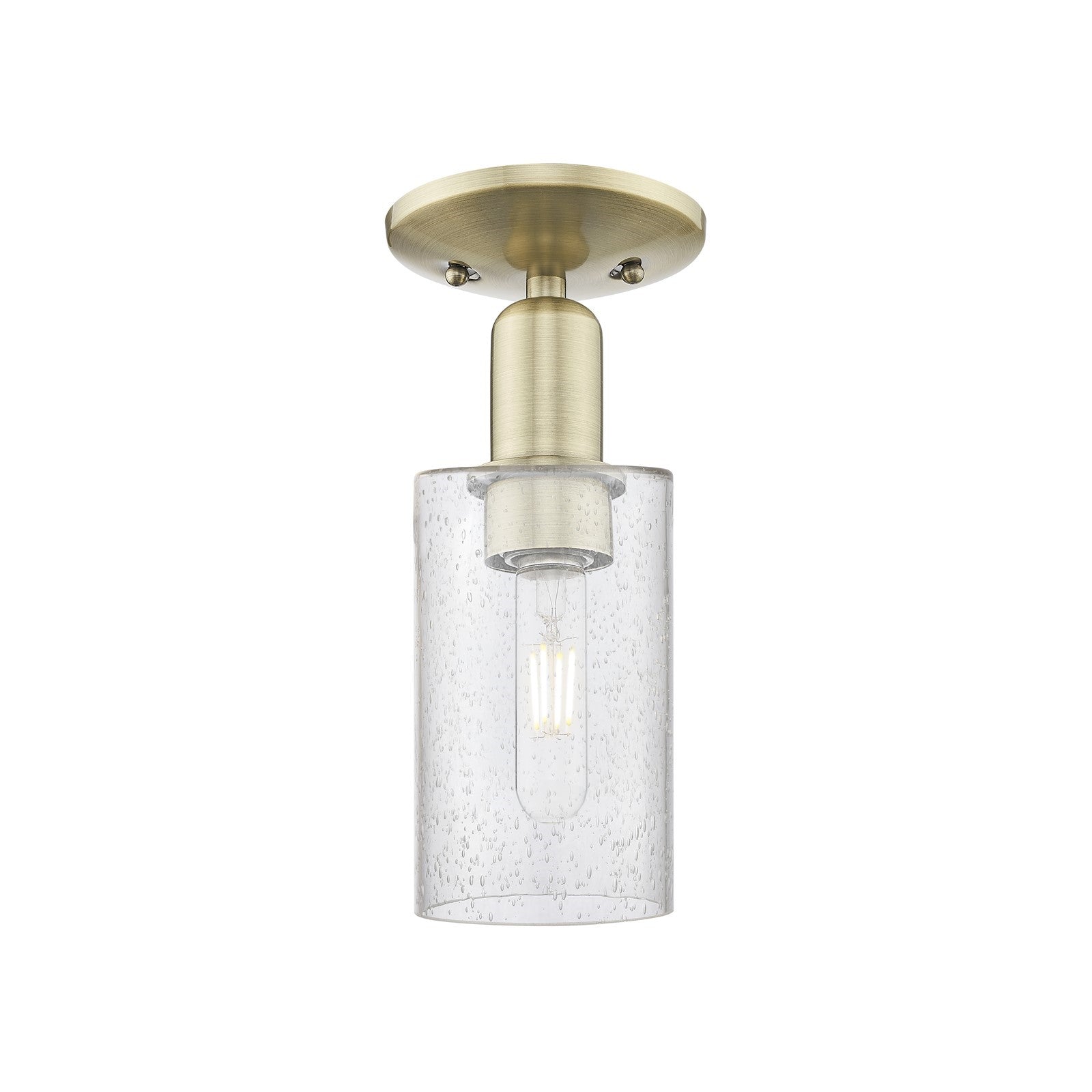Innovations Clymer 4in 1-Light Semi-Flush Mount | Industrial Antique Brass Steel and Seedy Glass | Entryway & Hallway | 3.88 x 3.88 | Model 716-1C-AB-G804