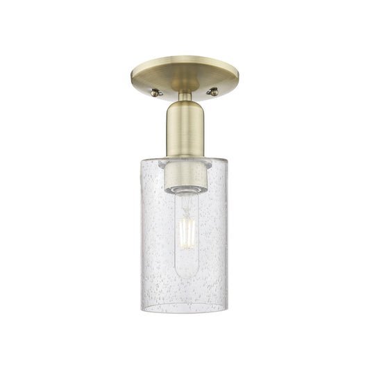 Innovations Clymer 4in 1-Light Semi-Flush Mount | Industrial Antique Brass Steel and Seedy Glass | Entryway & Hallway | 3.88 x 3.88 | Model 716-1C-AB-G804