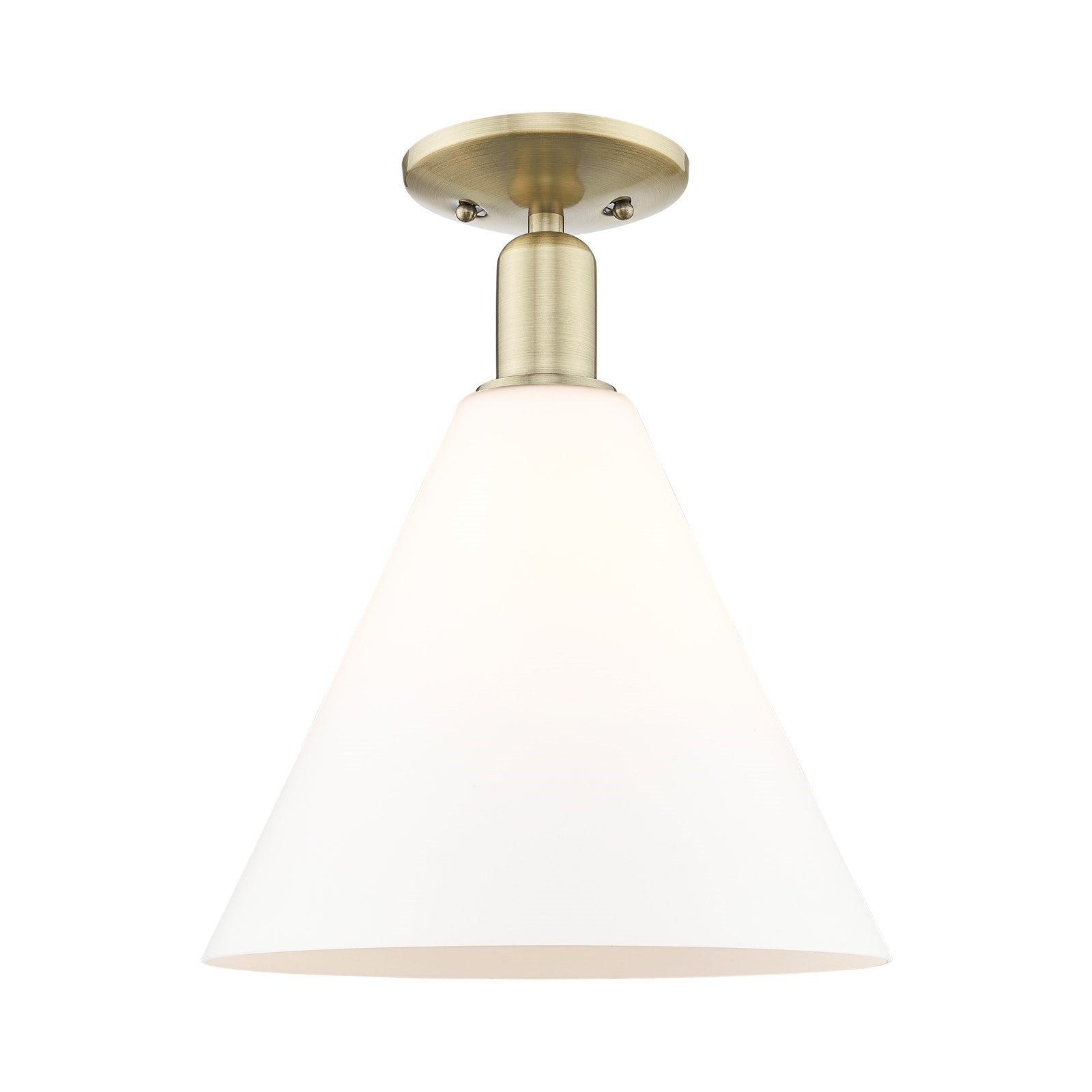 Innovations Berkshire Glass 12in 1-Light Semi-Flush Mount | Industrial Antique Brass Steel and Matte White Glass | Damp Location | Model 716-1C-AB-GBC-121