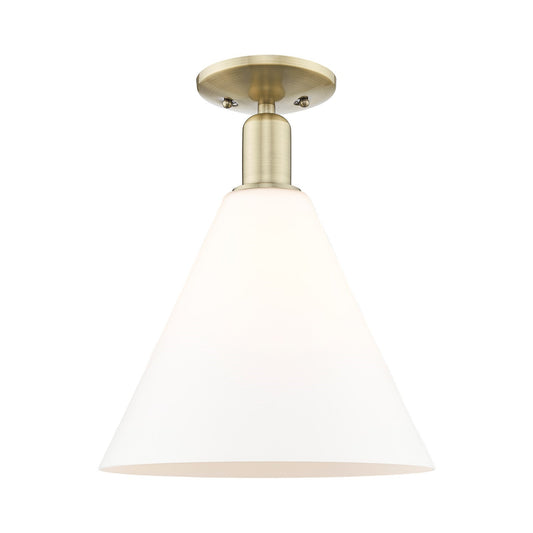 Innovations Berkshire Glass 12in 1-Light Semi-Flush Mount | Industrial Antique Brass Steel and Matte White Glass | Damp Location | Model 716-1C-AB-GBC-121