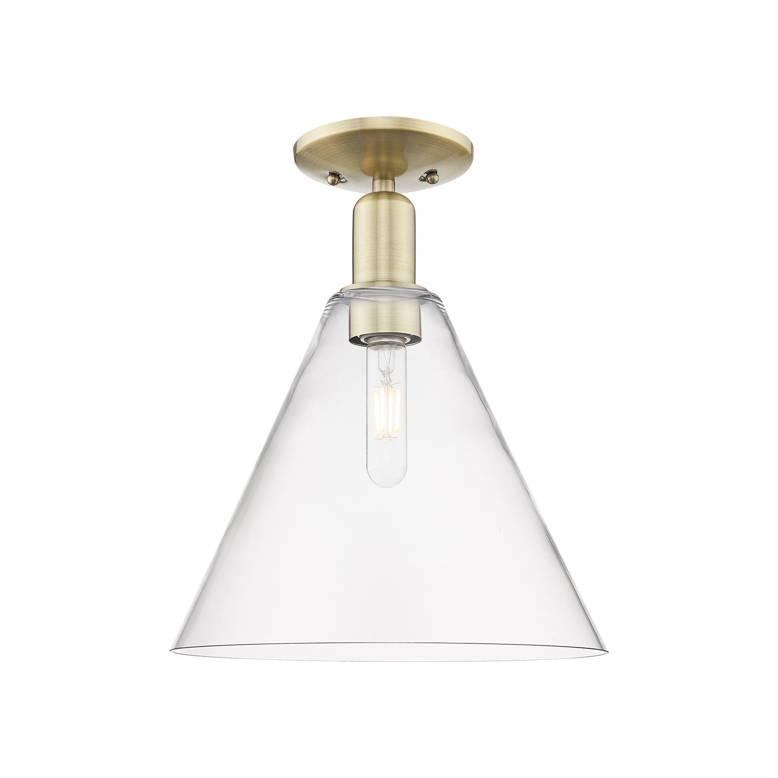 Innovations Berkshire Glass 12in 1-Light Semi-Flush Mount | Industrial Antique Brass Steel and Clear Glass | Entryway & Hallway | Model 716-1C-AB-GBC-122