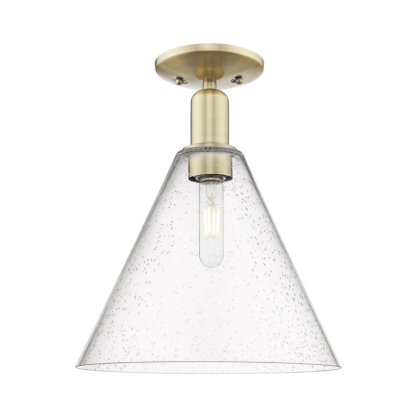 Innovations Berkshire Glass 12in 1-Light Semi-Flush Mount | Industrial Antique Brass Steel and Seedy Glass | Entryway & Hallway | Model 716-1C-AB-GBC-124
