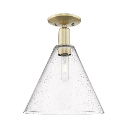Innovations Berkshire Glass 12in 1-Light Semi-Flush Mount | Industrial Antique Brass Steel and Seedy Glass | Entryway & Hallway | Model 716-1C-AB-GBC-124