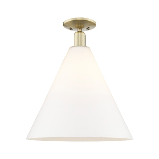 Innovations Berkshire Glass 16in 1-Light Semi-Flush Mount | Industrial Antique Brass Steel and Matte White Glass | Entryway & | Model 716-1C-AB-GBC-161