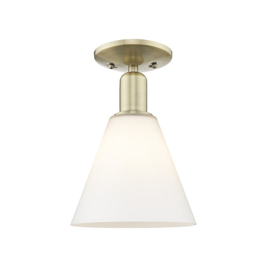 Innovations Berkshire Glass 8in 1-Light Semi-Flush Mount | Industrial Antique Brass and Matte White Glass | Damp-Rated Hallway & | Model 716-1C-AB-GBC-81