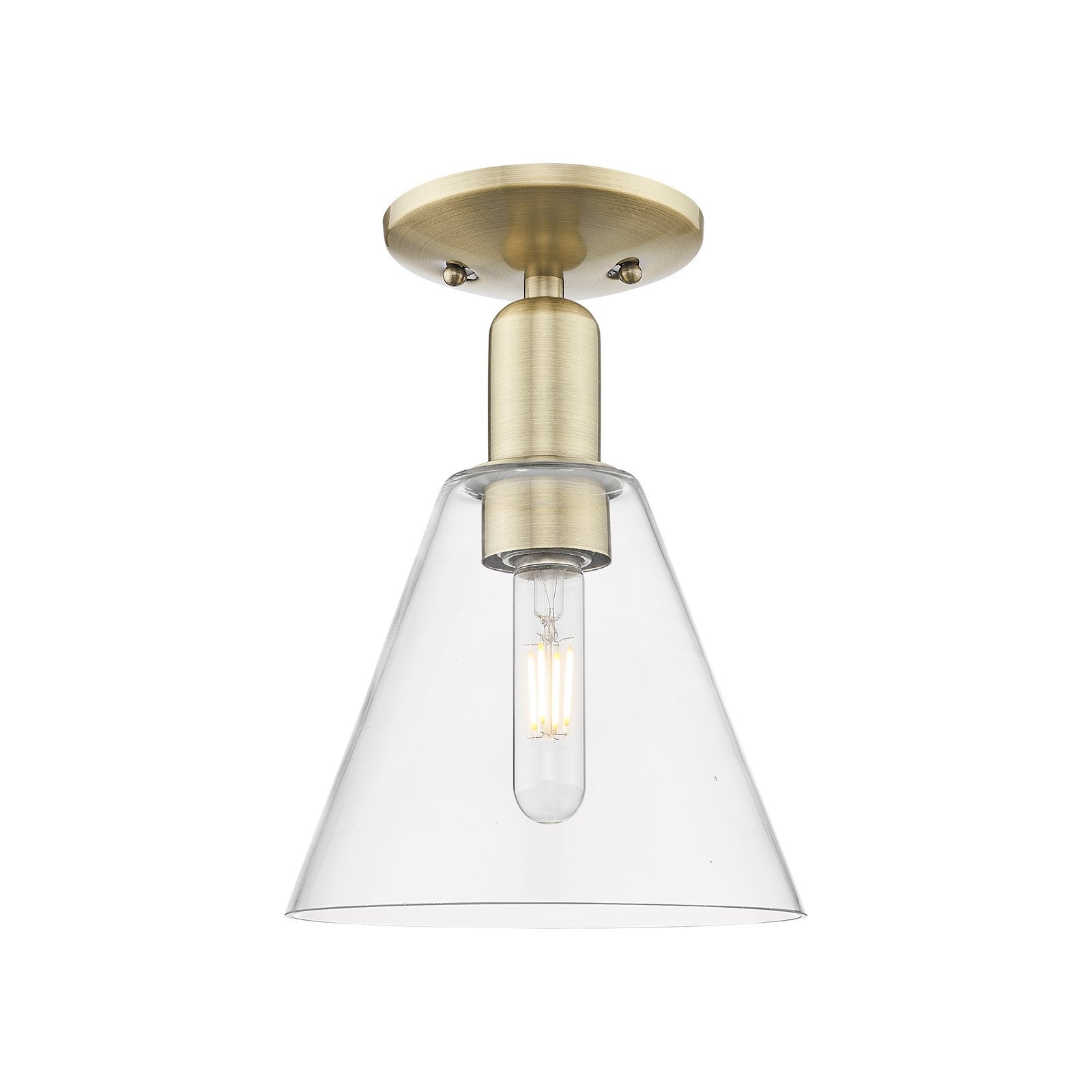 Innovations Berkshire Glass 8in 1-Light Semi-Flush Mount | Industrial Antique Brass and Clear Glass | Entryway & Hallway | 8 x 8 | Model 716-1C-AB-GBC-82
