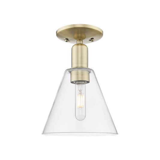 Innovations Berkshire Glass 8in 1-Light Semi-Flush Mount | Industrial Antique Brass and Clear Glass | Entryway & Hallway | 8 x 8 | Model 716-1C-AB-GBC-82