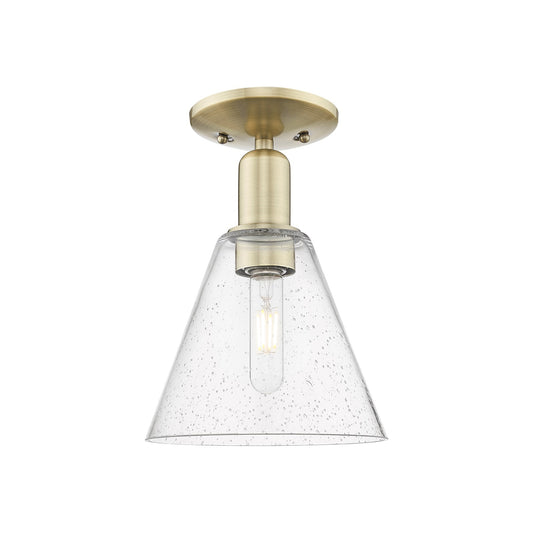 Innovations Berkshire Glass 8in 1-Light Semi-Flush Mount | Industrial Antique Brass Steel and Seedy Glass | Hallway & Entryway | Model 716-1C-AB-GBC-84
