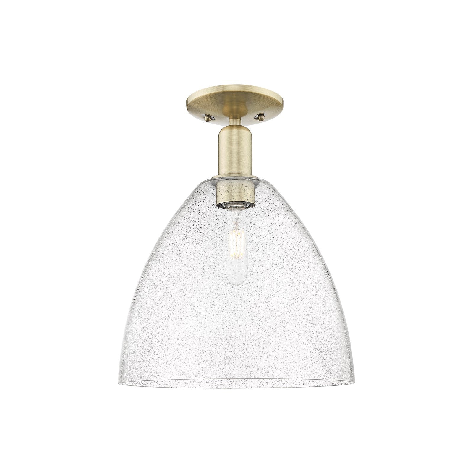 Innovations Bristol 12in 1-Light Semi-Flush Mount | Industrial Antique Brass Steel and Seedy Glass | Damp-Rated Entryway & | Model 716-1C-AB-GBD-124