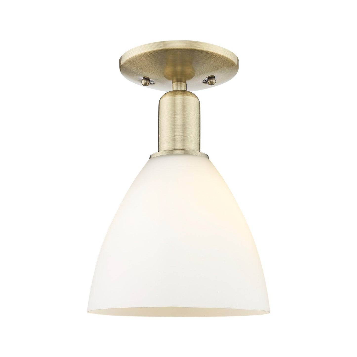 Innovations Bristol 8in 1-Light Semi-Flush Mount | Industrial Antique Brass Steel and Matte White Glass | Damp Location Entryway | Model 716-1C-AB-GBD-751