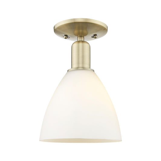 Innovations Bristol 8in 1-Light Semi-Flush Mount | Industrial Antique Brass Steel and Matte White Glass | Damp Location Entryway | Model 716-1C-AB-GBD-751