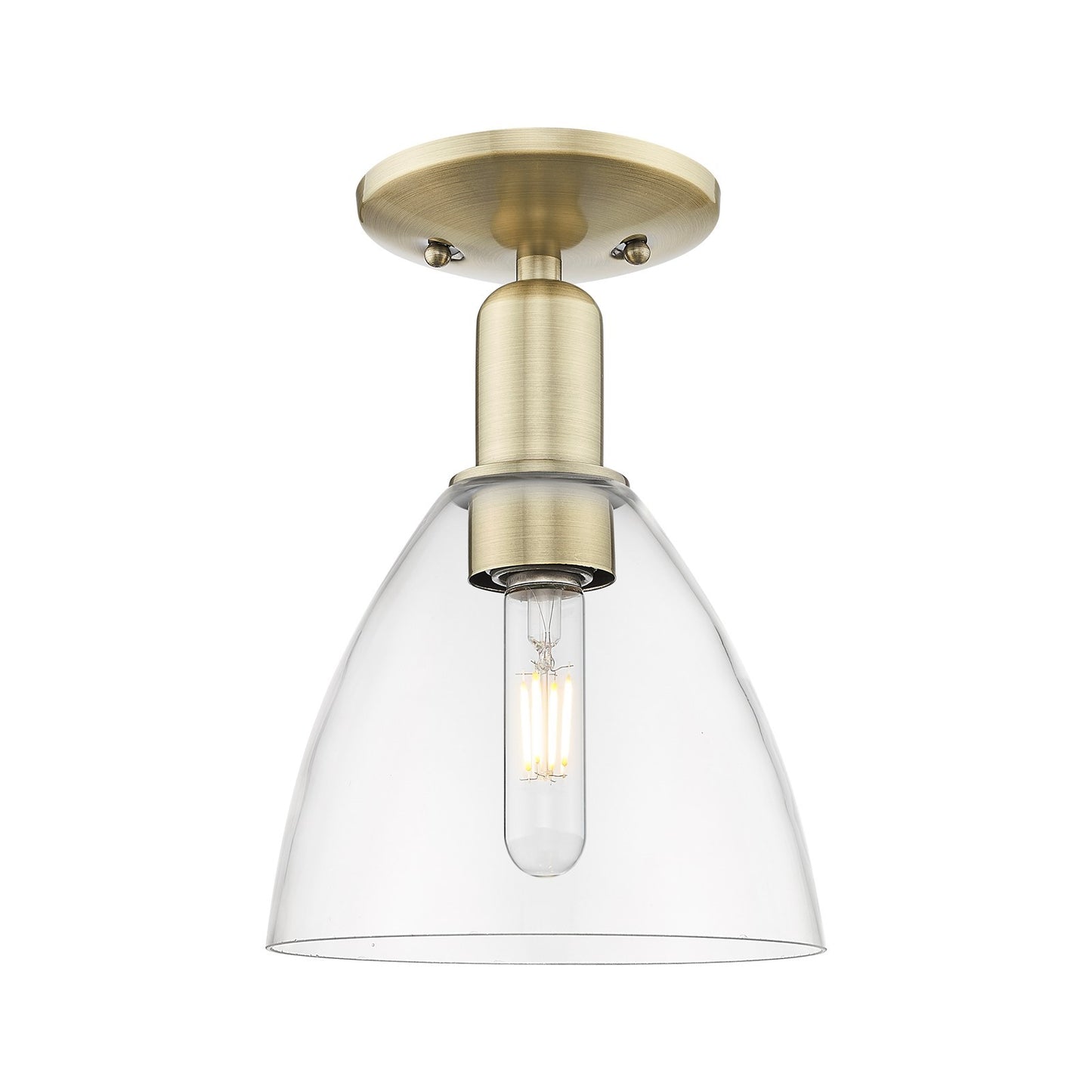 Innovations Bristol 8in 1-Light Semi-Flush Mount | Industrial Antique Brass Steel and Clear Glass Dome | Entryway & Hallway | Model 716-1C-AB-GBD-752