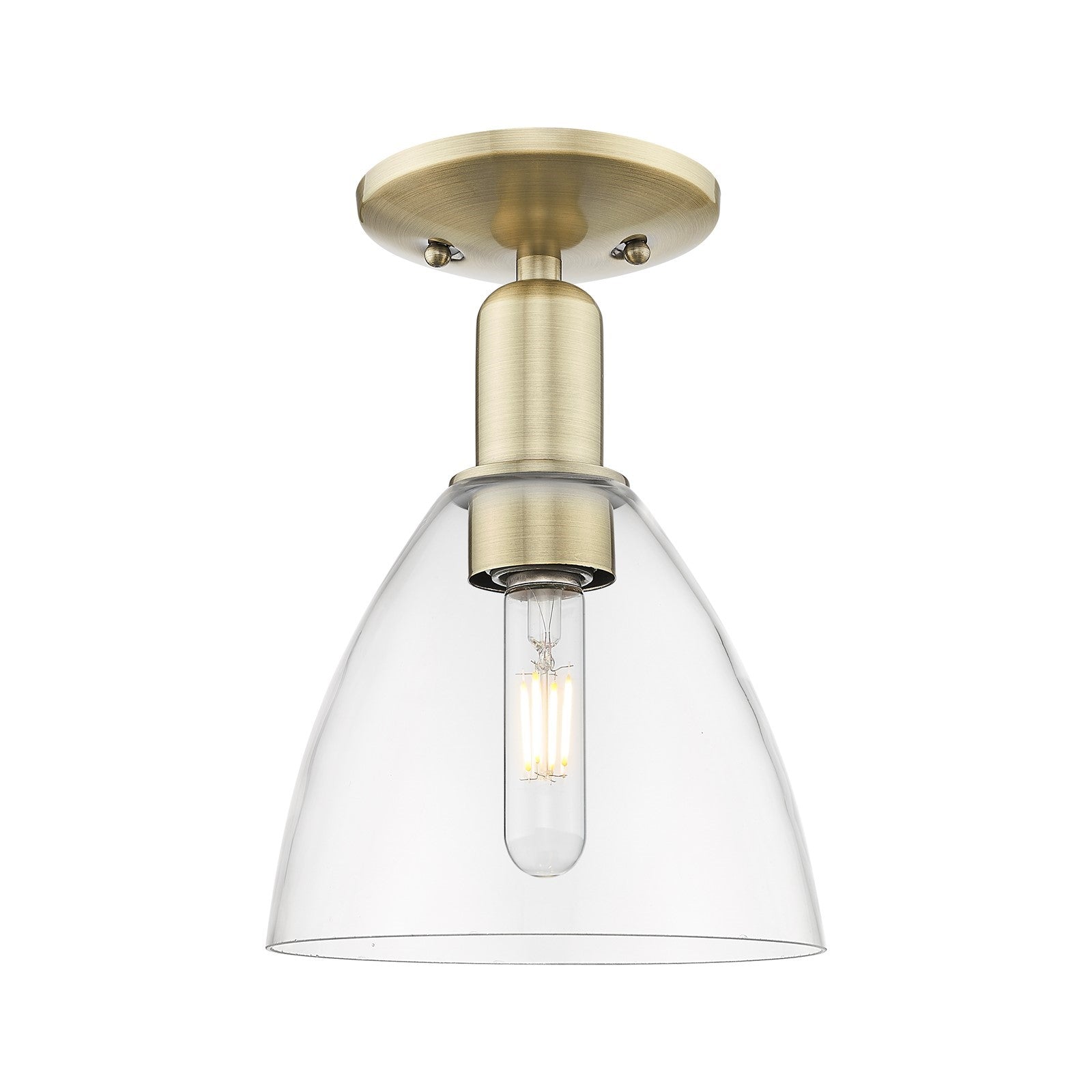 Innovations Bristol 8in 1-Light Semi-Flush Mount | Industrial Antique Brass Steel and Clear Glass Dome | Entryway & Hallway | Model 716-1C-AB-GBD-752
