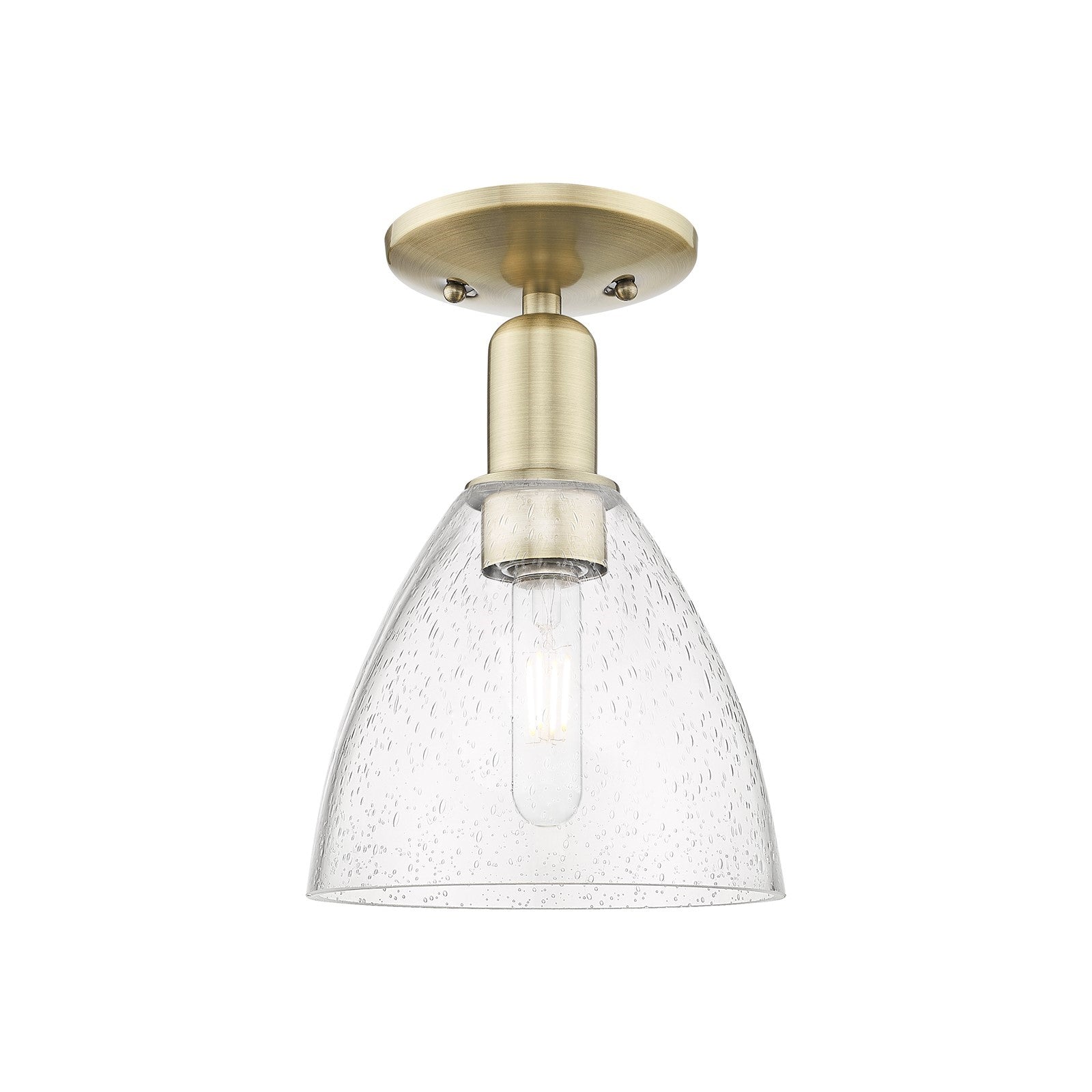 Innovations Bristol 8in 1-Light Semi-Flush Mount | Industrial Antique Brass Steel and Seedy Glass | Hallway & Entryway | 7.5 x | Model 716-1C-AB-GBD-754