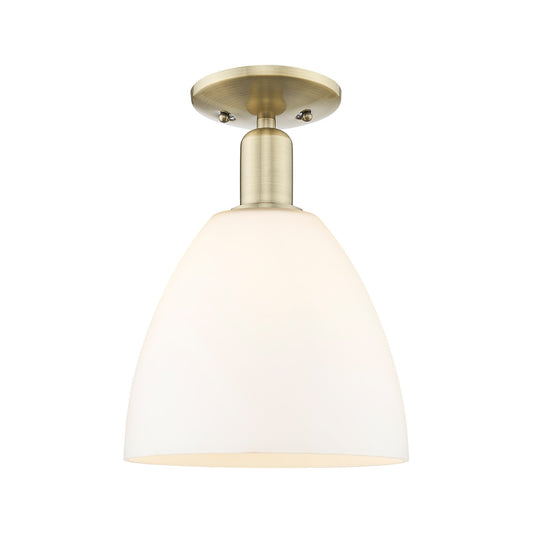 Innovations Bristol 9in 1-Light Semi-Flush Mount | Industrial Antique Brass and Matte White Glass | Hallway & Entryway | 9 x 9 x | Model 716-1C-AB-GBD-91