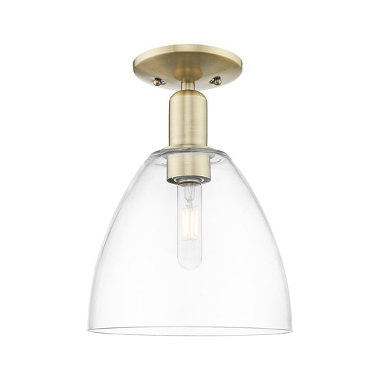 Innovations Bristol 9in 1-Light Semi-Flush Mount | Industrial Antique Brass and Clear Glass | Entryway & Hallway | 9 x 9 x 13 in | Model 716-1C-AB-GBD-92