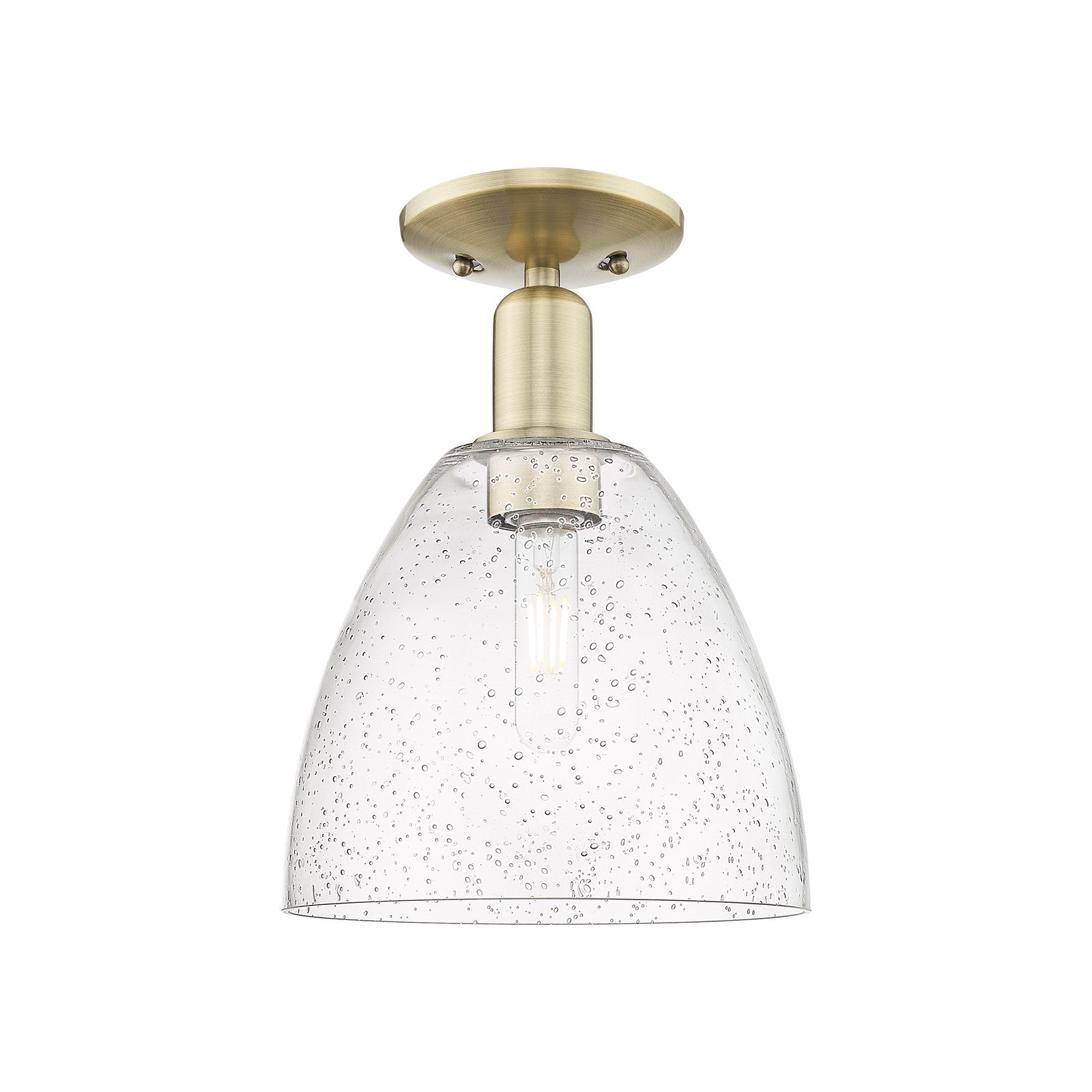 Innovations Bristol 9in 1-Light Semi-Flush Mount | Industrial Antique Brass and Seedy Glass | Entryway & Hallway | 9 x 9 x 13 in | Model 716-1C-AB-GBD-94