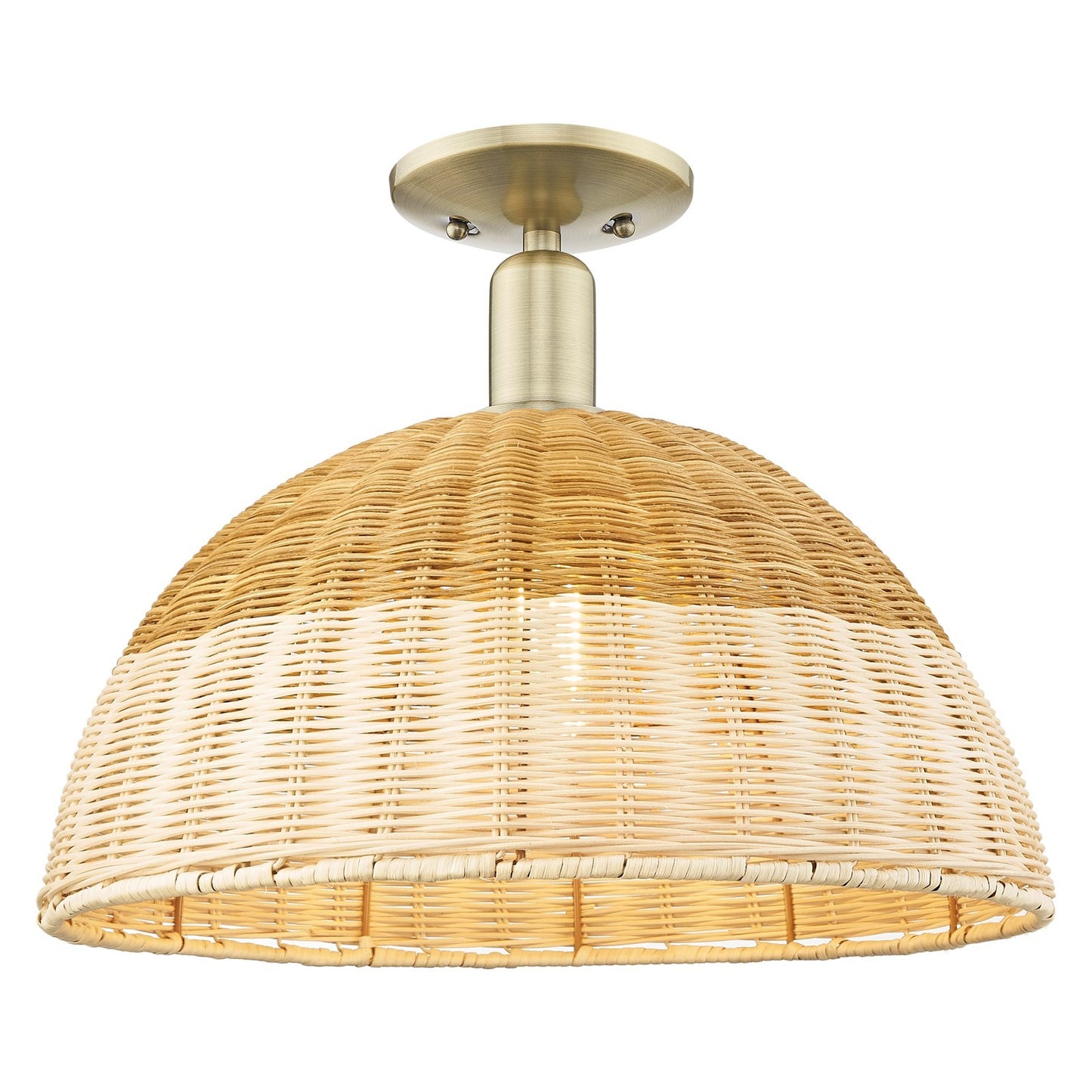 Innovations Natural Ballston Dome 16in 1-Light Semi-Flush Mount | Farmhouse Antique Brass and Natural Fiber Basketweave | Model 716-1C-AB-NBD2-16-NAT