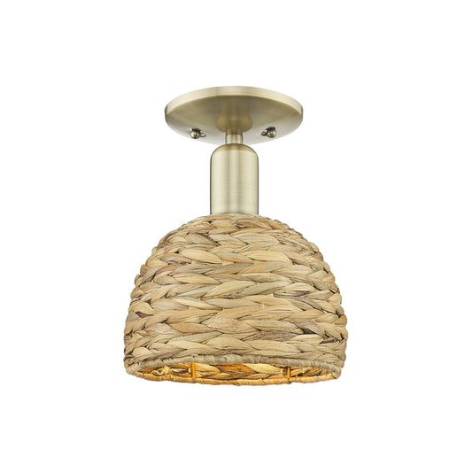 Innovations Woven Rattan 8in 1-Light Semi-Flush Mount | Rustic Antique Brass and Natural Woven Rattan | Entryway & Hallway | 8 | Model 716-1C-AB-RBD-8-NAT