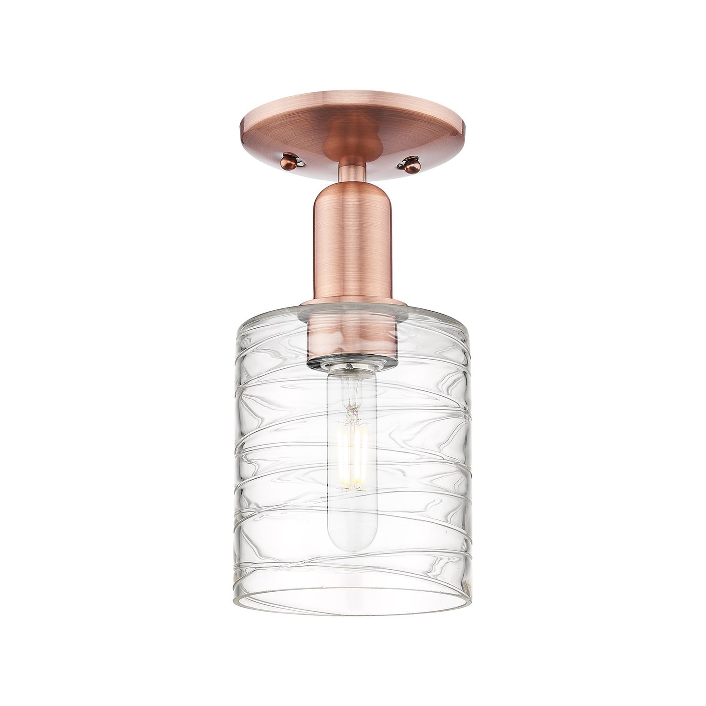 Innovations Cobbleskill 5in 1-Light Semi-Flush Mount | Industrial Antique Copper Steel and Deco Swirl Glass | Entryway & Hallway | Model 716-1C-AC-G1113