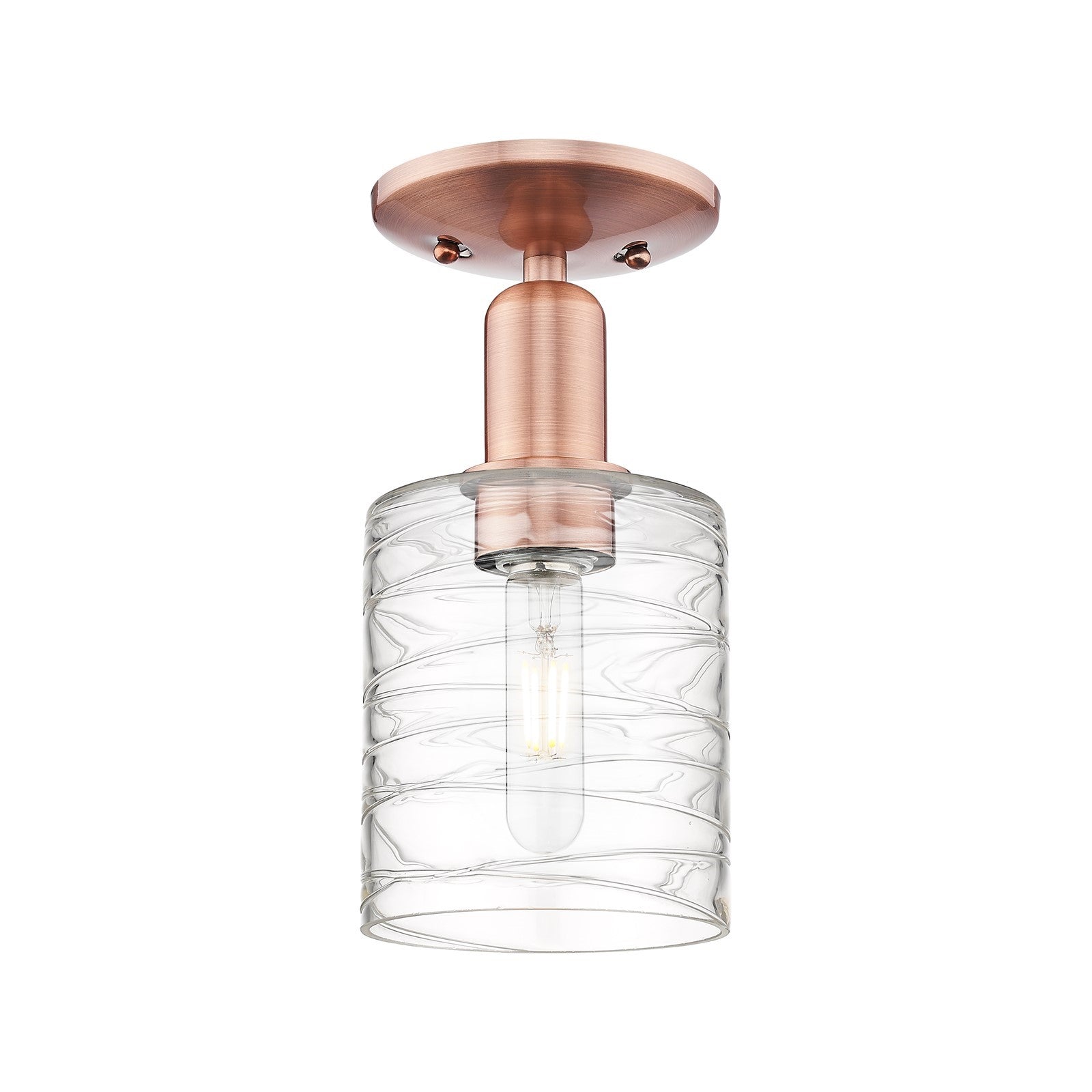 Innovations Cobbleskill 5in 1-Light Semi-Flush Mount | Industrial Antique Copper Steel and Deco Swirl Glass | Entryway & Hallway | Model 716-1C-AC-G1113