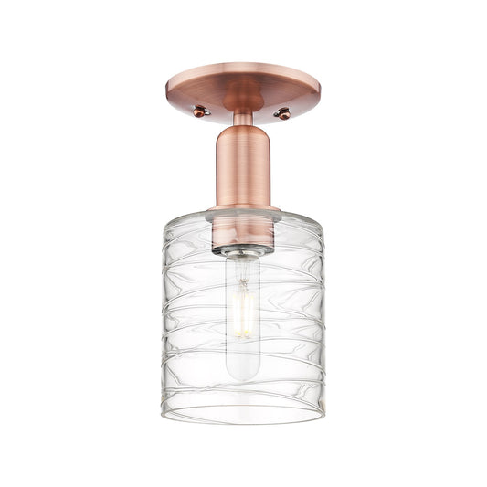 Innovations Cobbleskill 5in 1-Light Semi-Flush Mount | Industrial Antique Copper Steel and Deco Swirl Glass | Entryway & Hallway | Model 716-1C-AC-G1113