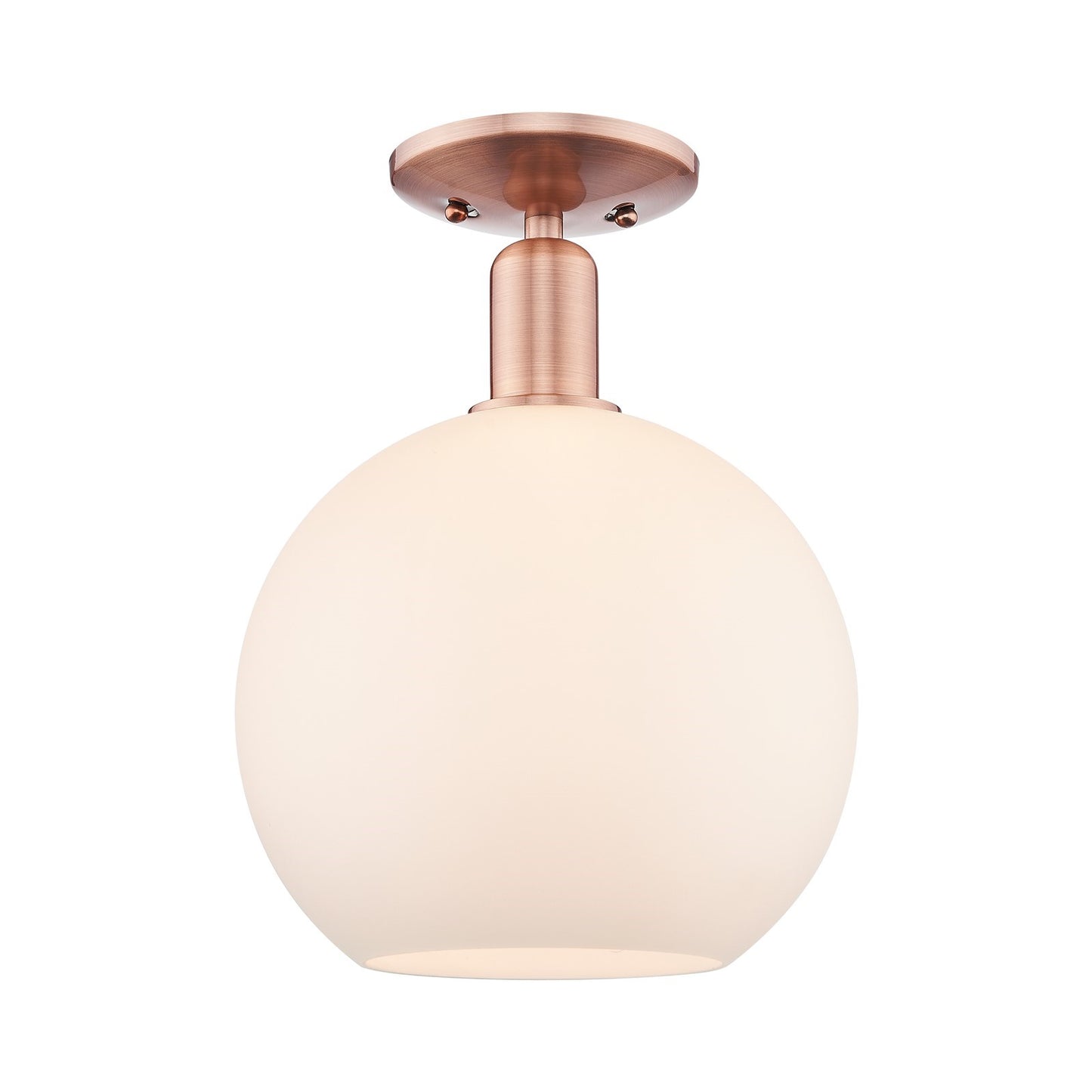 Innovations Athens 10in 1-Light Semi-Flush Mount | Industrial Antique Copper Steel and Matte White Glass | Entryway & Hallway | Model 716-1C-AC-G121-10